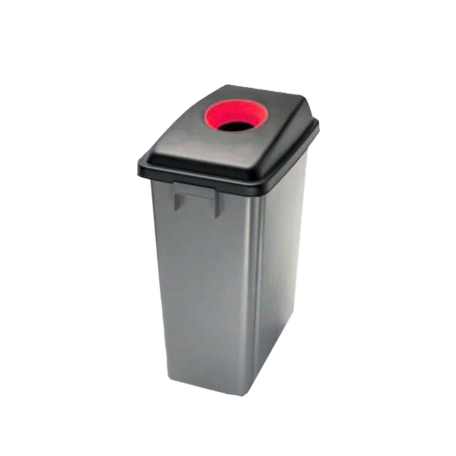 PAPELERA RECICLAJE 60L TAPA ROJA